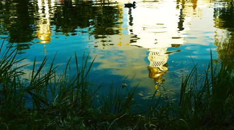 Church dome is reflected in the water Stock Footage 67717869