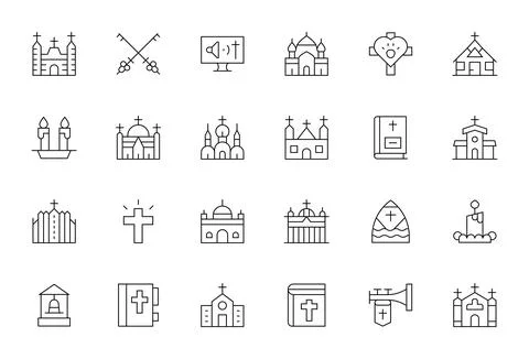 Church Exclusive Vector Set featuring 24 Thin Line Grid Fitted Retina Ready.. Stock Illustration
