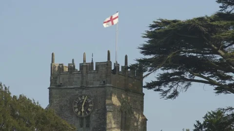 CHURCH FEATURING THE FLAG OF SAINT GEORGE. 4K. Stock Footage 130469542