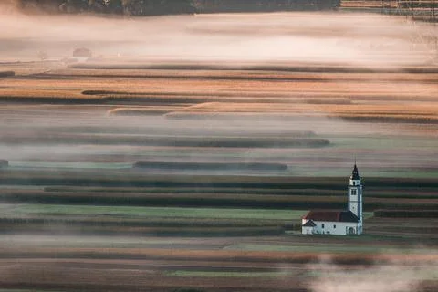 Church on the fields Stock Photos