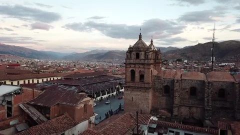 Church Fly By in Cusco, Peru | Sunset Drone Shot Stock Footage 83567048