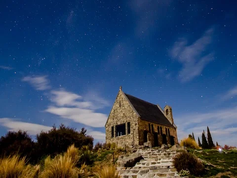 Church of the Good Shepherd which is located at Lake Tekapo, New Zealand. Stock-Footage 76858615
