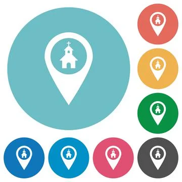 Church GPS map location flat round icons Ilustración de archivo