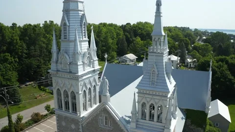 Church of Grondines in Quebec from drone Video stock 155309959
