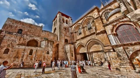 Church of the Holy Sepulchre Jerusalem: The entrance HDR time lapse Stock Footage