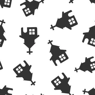 Church icon seamless pattern background. Chapel vector illustration on white  Stock Illustration