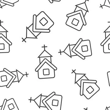 Church icon seamless pattern background. Chapel vector illustration on white  Stock Illustration