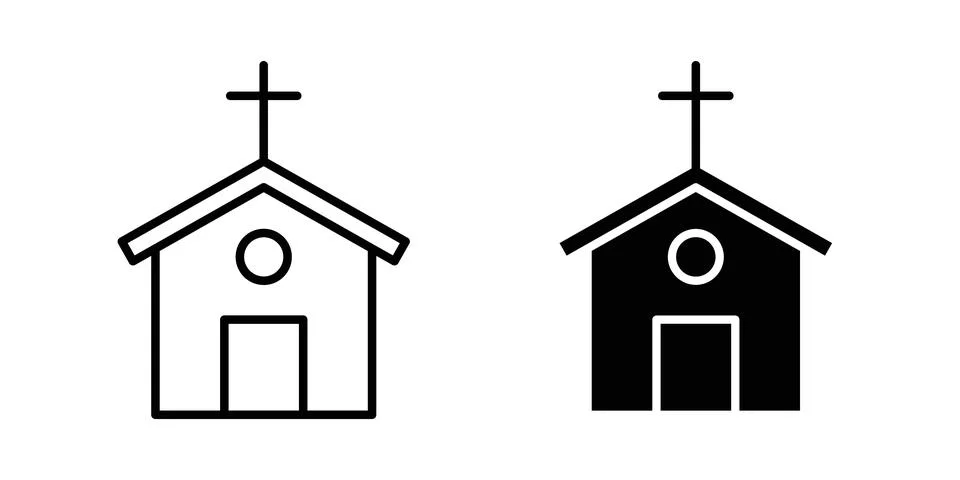 Church icon solid, line, and editable vector set. Ilustración de archivo