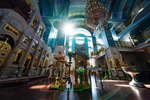 Church inside is empty during. Rituals and faith Stock Photos