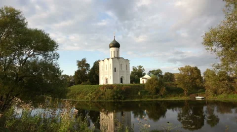 Church of the Intercession of the Holy Virgin on the Nerl River Stock Footage 47073280