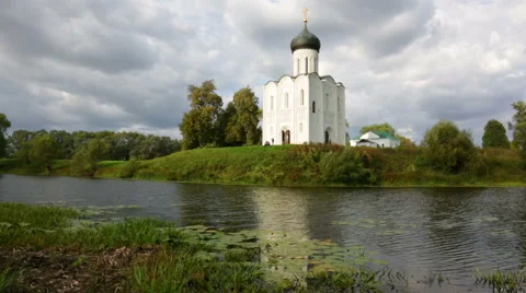 Church of Intercession of  Holy Virgin on the Nerl River, Bogolubovo Stock Footage 49074793