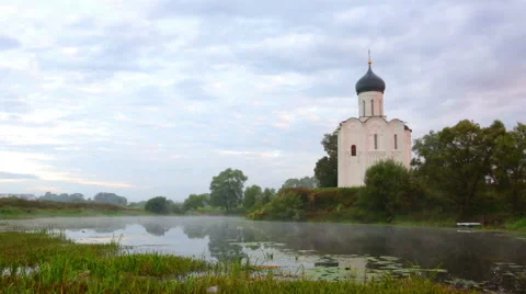 Church of Intercession of Holy Virgin on Nerl River, Bogolubovo, Russia Stock Footage 49703859