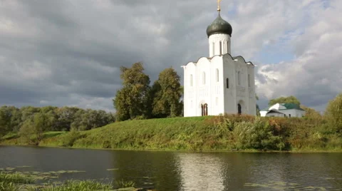 Church of Intercession upon Nerl River Stock Footage 42971489