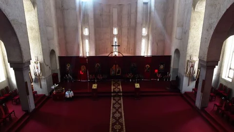 Church Interior Drone Aerial Above View Stock-Footage 128484341