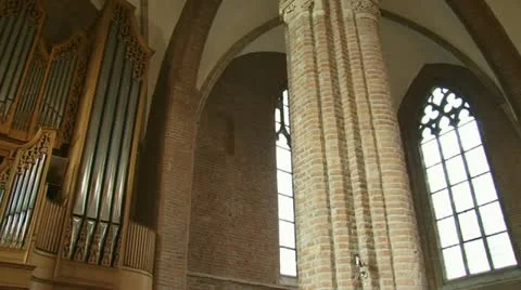 Church interior frogview - pan Stock Footage 12420676