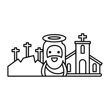 Church with jesus in white background 스톡 일러스트
