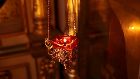 Church lamp in front of the icon. Stock Footage 114480778