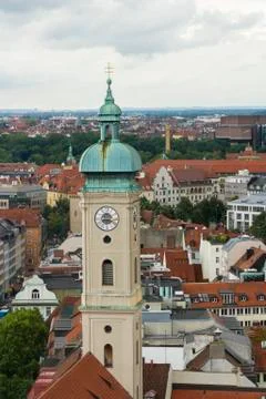 Church lantern dome tower with clock. heiliggeistkirche church, munich. Stock Photos