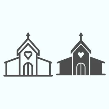 Church line and solid icon. Christian religion prayers building with window and Ilustración de archivo