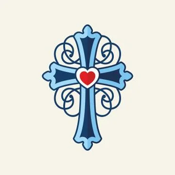 Church logo. Cross with decorative elements Stock Illustration
