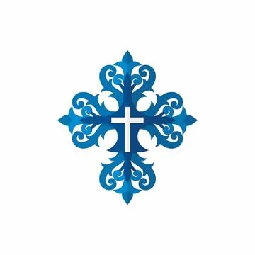Church logo. Cross with decorative elements Stock Illustration
