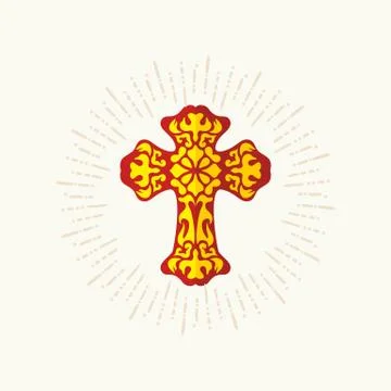Church logo. Cross with decorative elements 库存插图