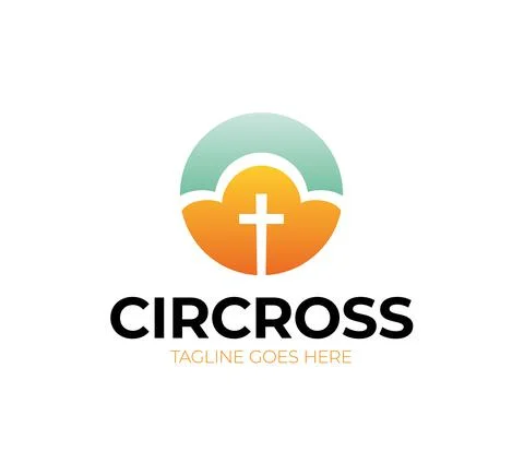 Church logo modern vector graphic template. Heaven or cloud church cross logo Ilustración de archivo