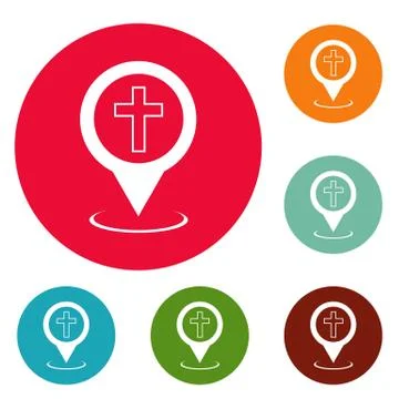 Church map pointer icons circle set 库存插图