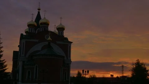Church in Megion in sunset Stock Footage 282965615