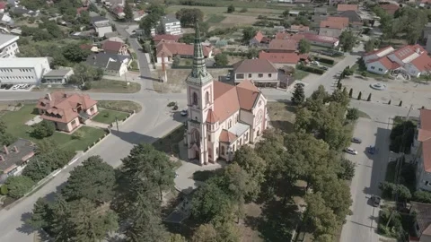 Church in the middle of a town Stock Footage 232485463