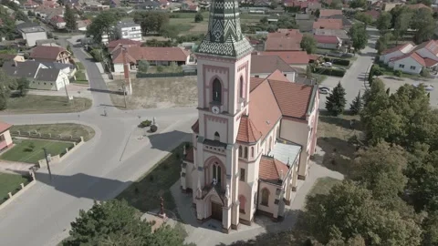 Church in the middle of a town Stock Footage 232485539