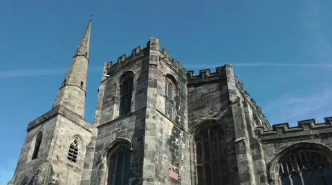 Church old steeple tower blue sky Stock Footage 47662424