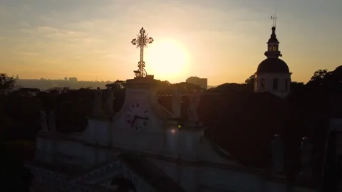 Church, an orbit against dawn light in a beautiful church in Brazil, 4k, dr.. Video stock 244043591