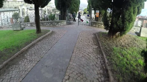 Church path with cypress Video stock 44322272