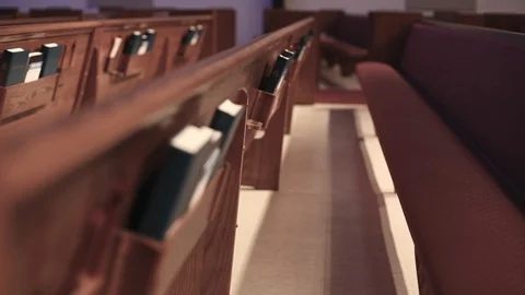Church Pew Empty Tracking Rack Focus Stock-Footage 108576246
