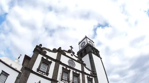 Church Ponta delgada downtown city center Azores portugal 4k Stock Footage