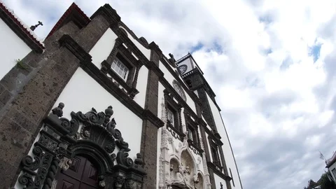 Church Ponta delgada downtown city center Azores portugal slow motion 4k Stock Footage