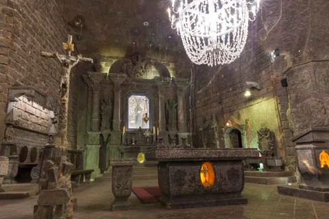 Church for prayer, where workers prayed in salt caves Stock Photos