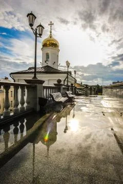 Church in puddle Foto stock