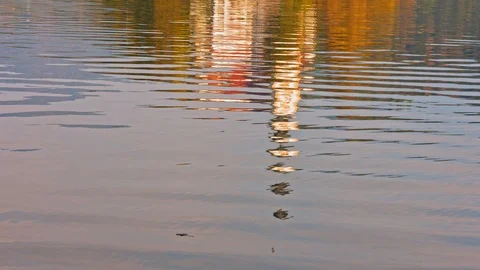 The church reflected in the water of the Blad lake Stock Footage 119113953