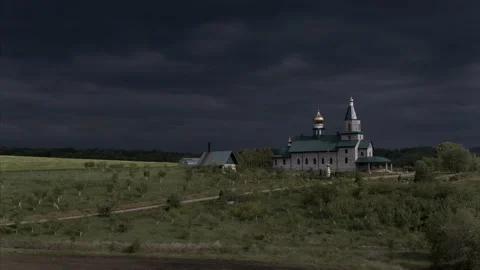 Church of the Resurrection-Mikhailovsky in the mountains Stock Footage 138837726
