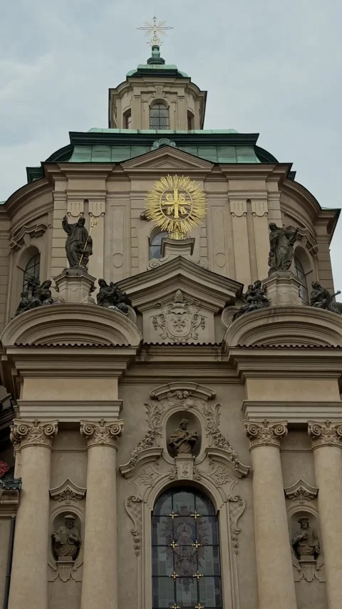 Church of Saint Nicholas Facade in Old Town Square Prague Stock Footage 342341966