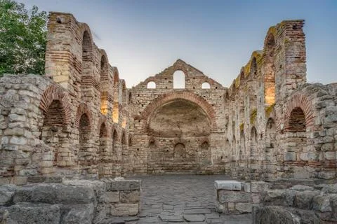 The Church of Saint Sofia or Old Bishopric at sunrise in Nessebar ancient cit Stock Photos
