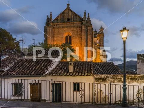 Church Of Santa Maria La Mayor at dusk,Ronda, Malaga, Spain Stock Photos