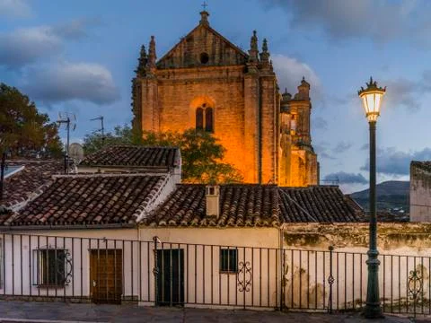 Church Of Santa Maria La Mayor at dusk,Ronda, Malaga, Spain Stock Photos