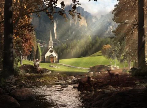 Church scenic Stock Illustration