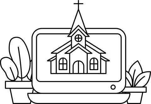 A church is shown on a computer screen Illustrazione stock