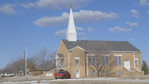 Church in small town Stock Footage 104888191