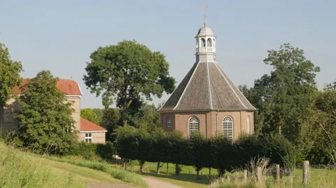 Church in small town,Boven Leeuwen,Netherlands Stock Footage