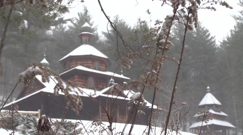 Church in a Snowstorm Stock Footage 46752541